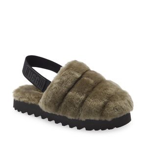 Ugg Super Fluff Genuine Shearling Slingback Slipper in Burnt Olive, Size 7